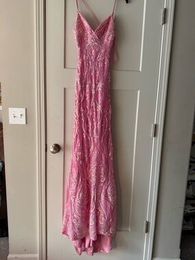 B. Darlin Pink Sequin Embellished Spaghetti Strap Dress
